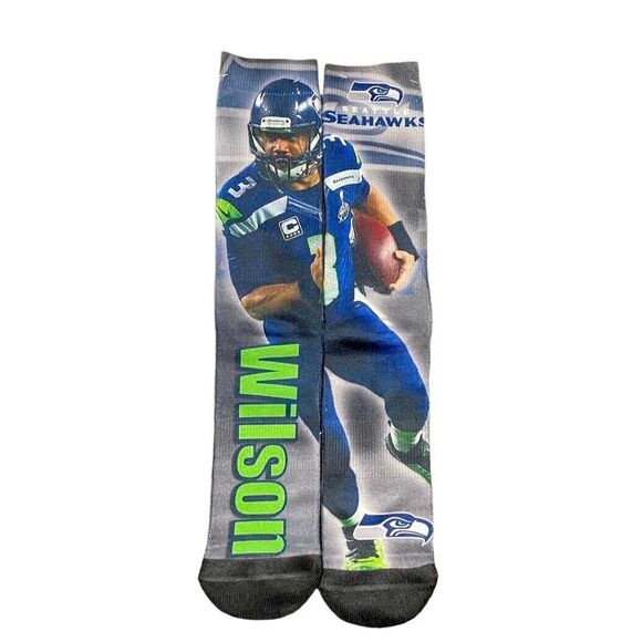 Seattle Seahawks Russell Wilson Pair of Socks LARGE NFL Team Apparel New - Picture 1 of 4